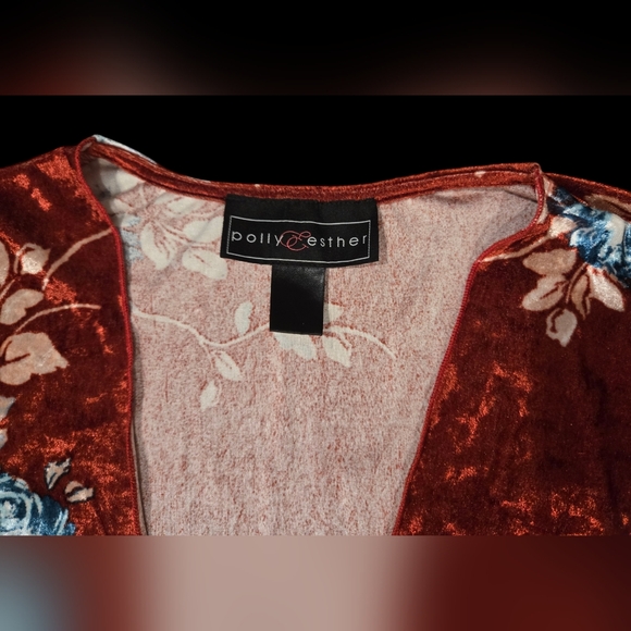 Polly & Esther XL Poncho Like Flutter Sleeves Floral Kimono Tunic Cover Up - Picture 4 of 7